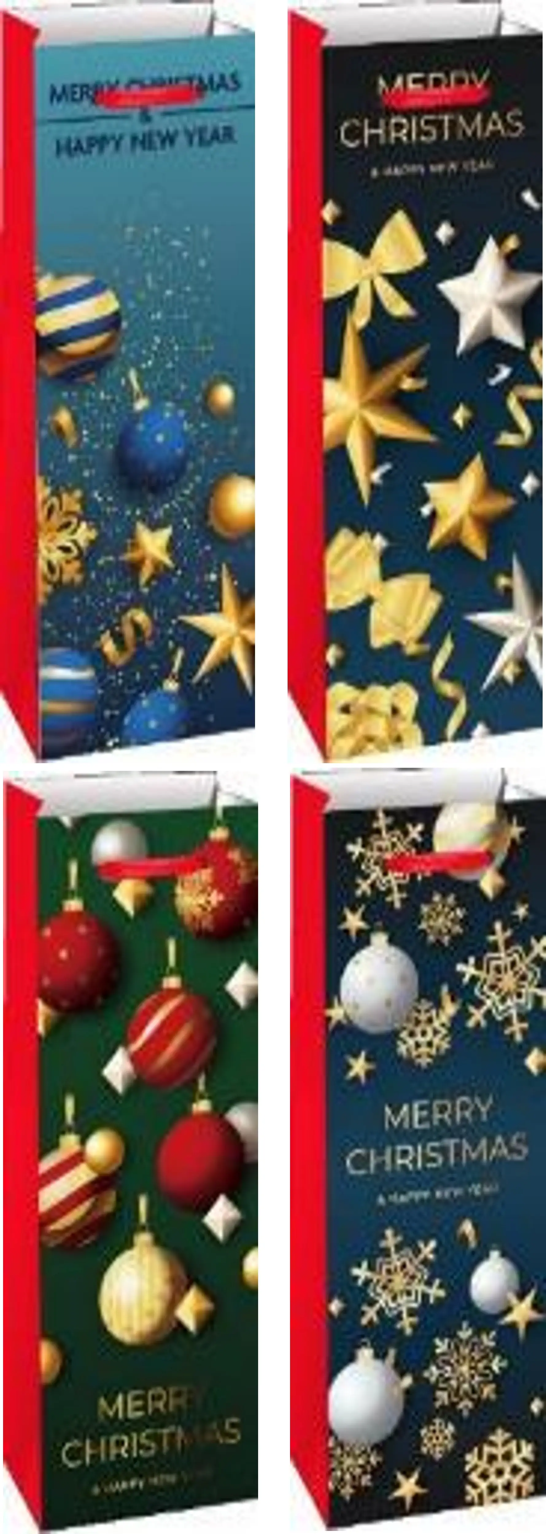 Пакет паперовий ВOTTLE XMAS 13x8,5x36, 210gsm, асорті...