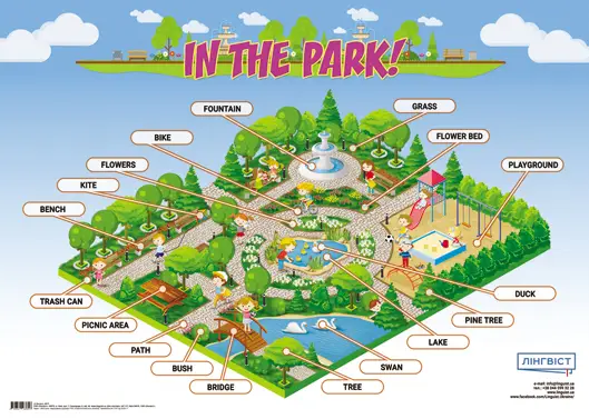 Англійський плакат "In The Park!" з картками