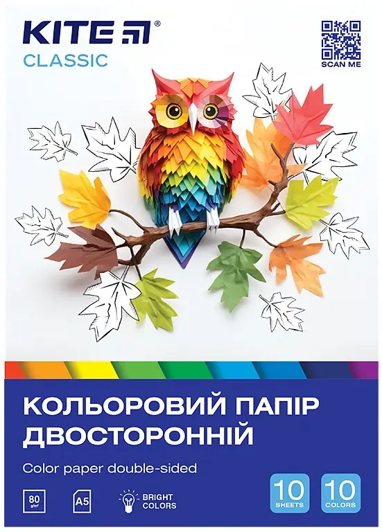 Папір кольор. двостор. (10арк/10кол), А5 Сова