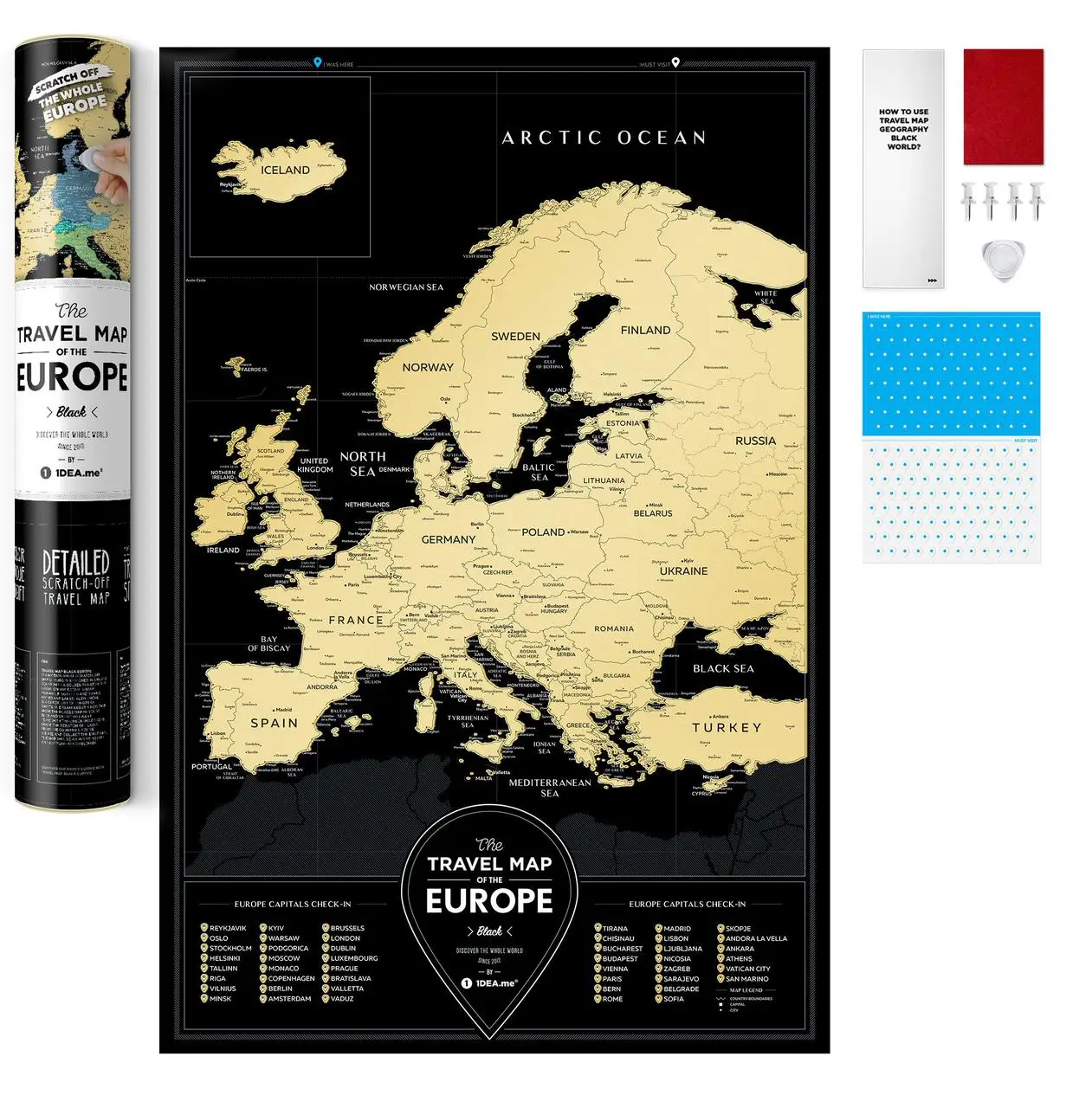Скретч карта Європи "Travel Map Black Europe" (тубус)