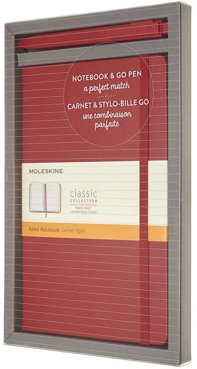 Набір Moleskine Go (Червоний записник середній + Ручка)