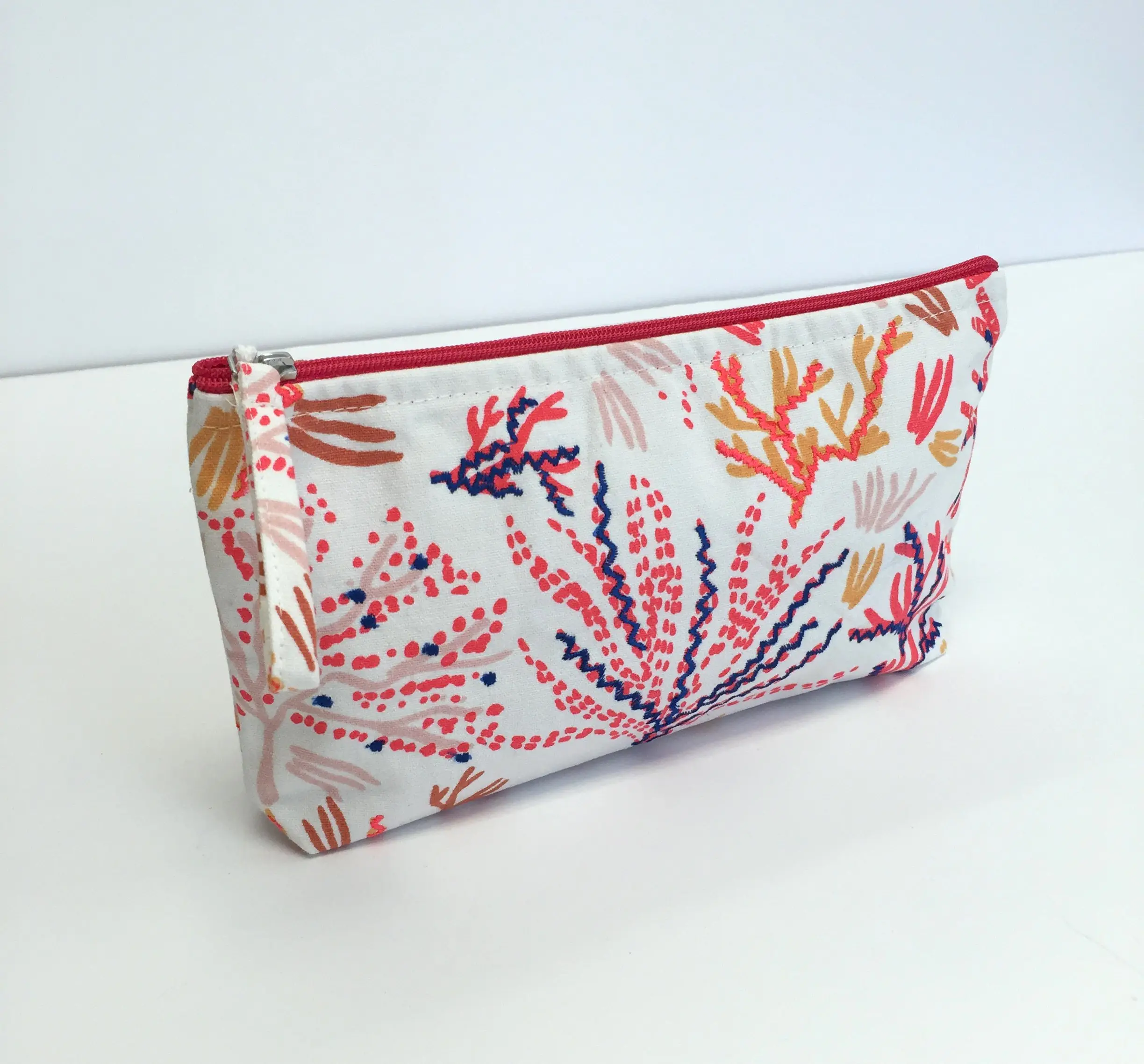 Handmade Embroidered Pouch: Coral