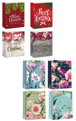 Фото - Пакет паперовий LARGE Snowflake 26x12,7x32,4, 210gsm , асорті